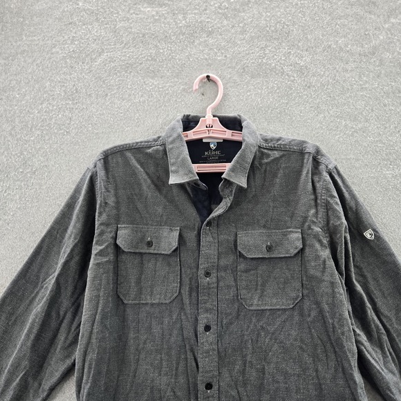 KUHL Men Button Up Shirt L Gray Descendr Flannel Outdoor Long Sleeve Work - Picture 5 of 9